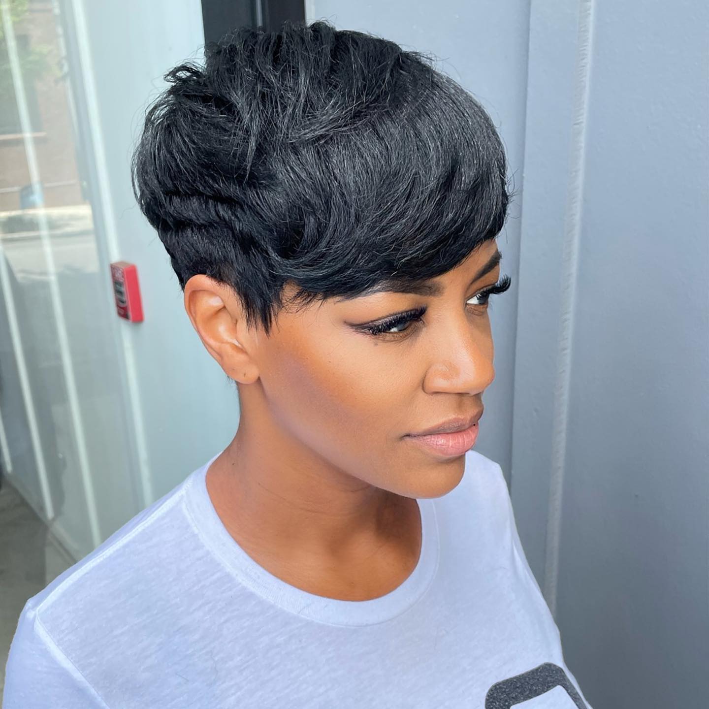 African American Black Pixie with Bangs