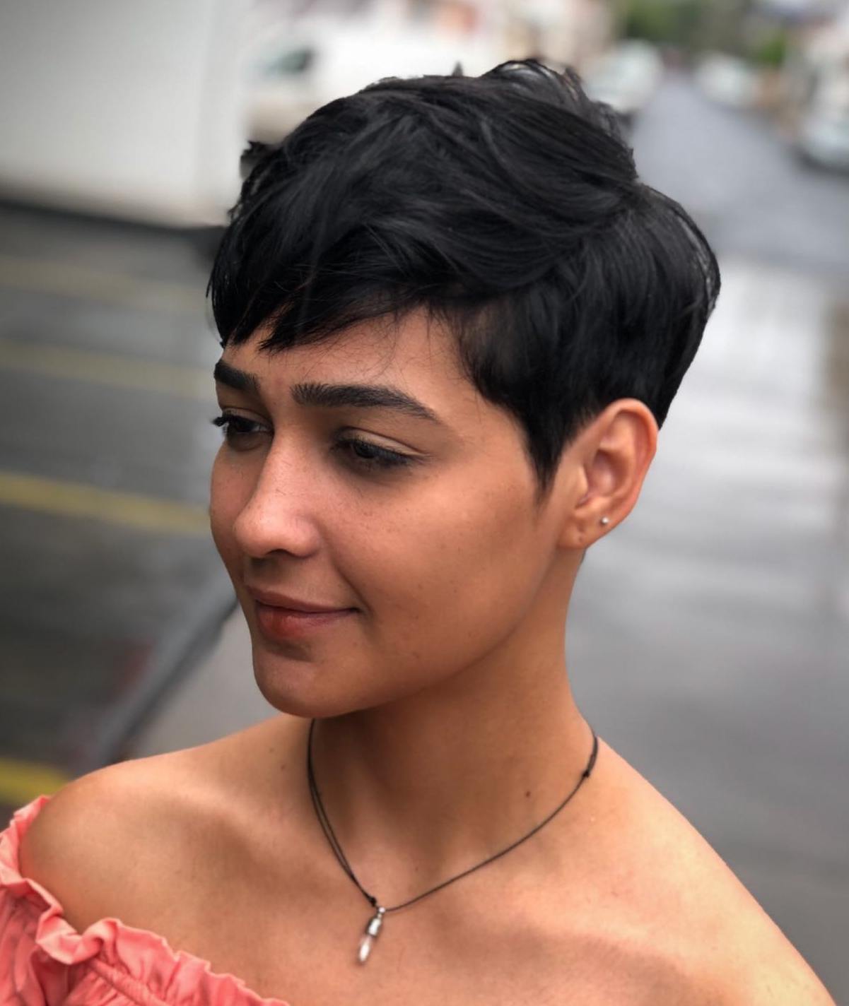 Short Black Combed-Over Pixie